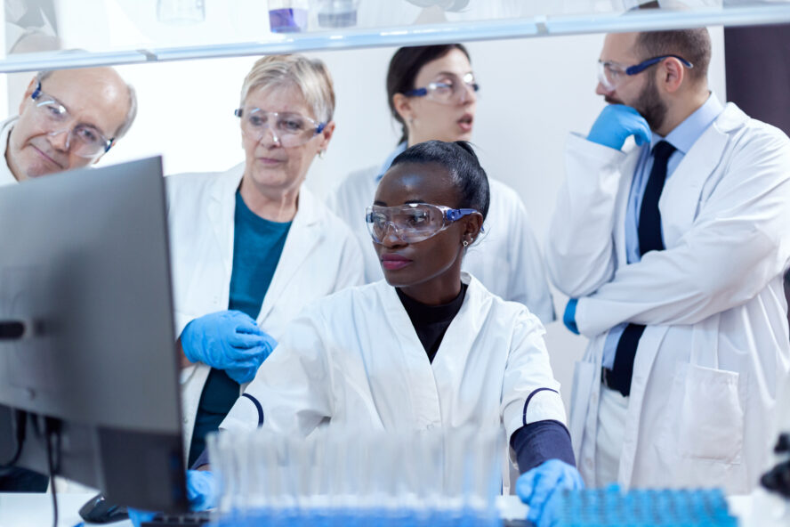 Team of scientists discussing